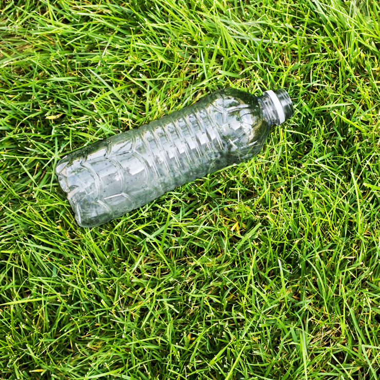 Plastic bottle on grass verge