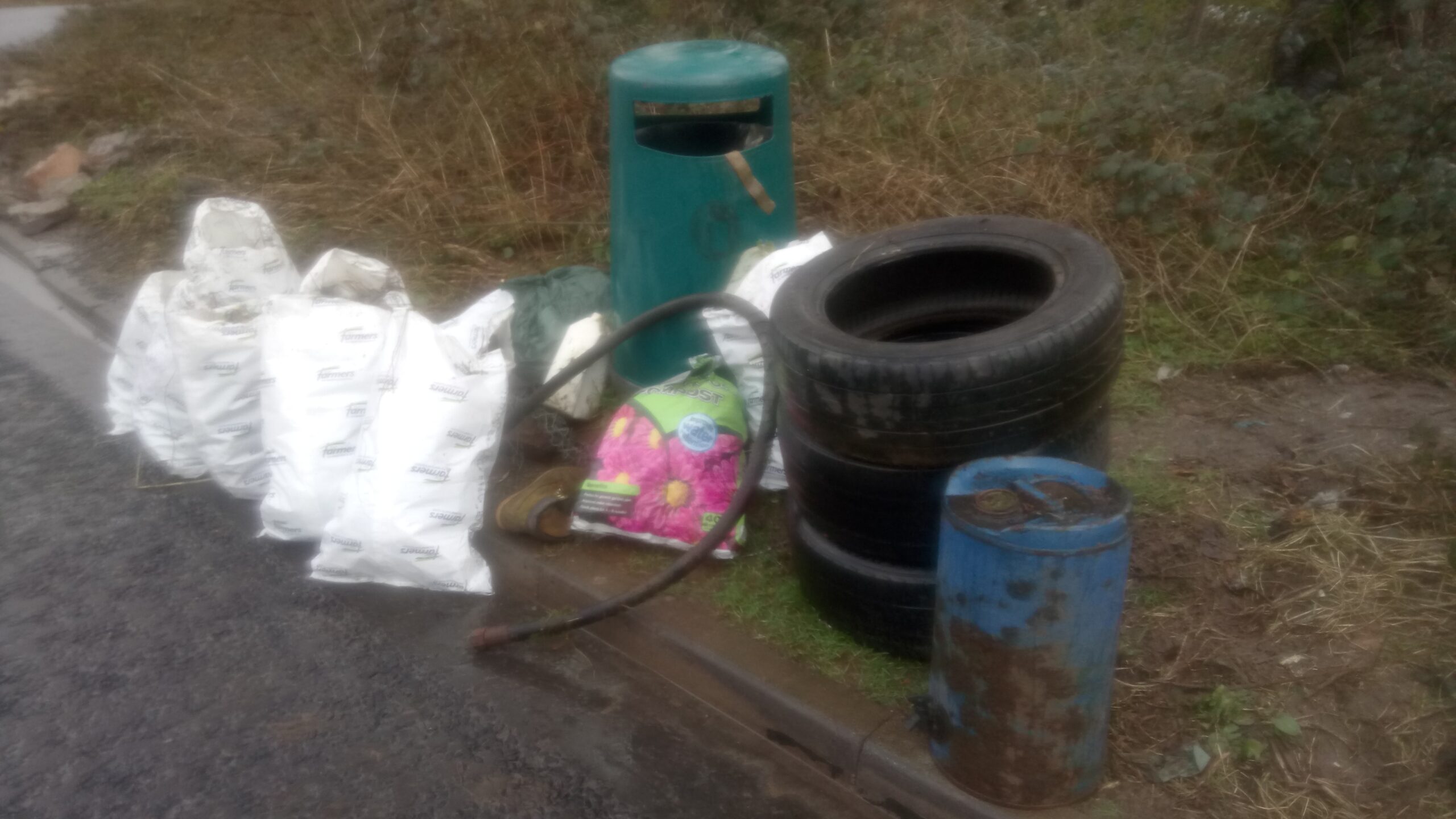 Collected waste in bags, Hall Bank Layby